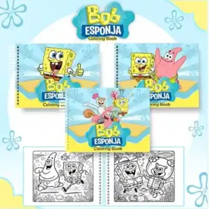 Livro de colorir e pintar Bob Esponja para imprimir em caderno digital com capa em PNG e miolo em PDF