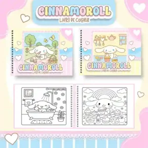 Livro de colorir e pintar Cinnamoroll para imprimir em caderno digital com capa em PNG e miolo em PDF