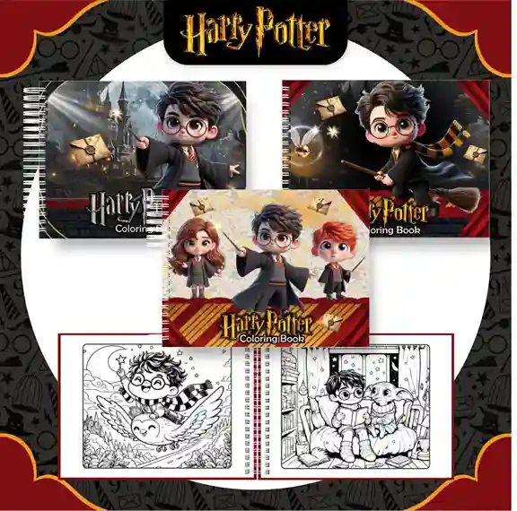 Livro de colorir e pintar Harry Potter para imprimir em caderno digital com capa em PNG e miolo em PDF