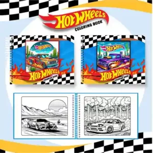 Livro de colorir e pintar Hot Wheels para imprimir em caderno digital com capa em PNG e miolo em PDF