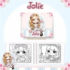 Livro de colorir e pintar Jolie para imprimir em caderno digital com capa em PNG e miolo em PDF