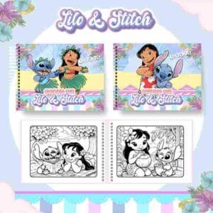 Livro de colorir e pintar Lilo e Stitch para imprimir em caderno digital com capa em PNG e miolo em PDF