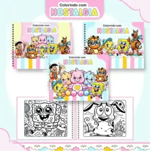 Livro de colorir e pintar Nostalgia para imprimir em caderno digital com capa em PNG e miolo em PDF