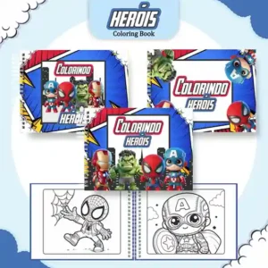 Livro de colorir e pintar Super Heróis para imprimir em caderno digital com capa em PNG e miolo em PDF