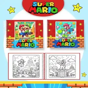 Livro de colorir e pintar Super Mario para imprimir em caderno digital com capa em PNG e miolo em PDF