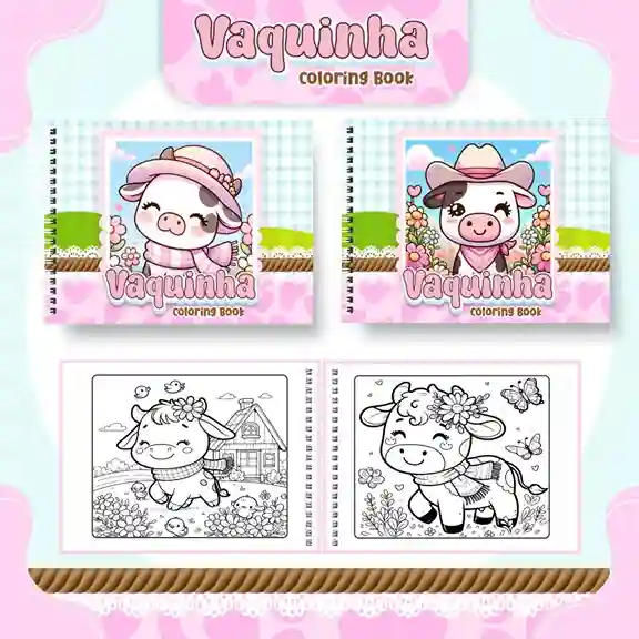 Livro de colorir e pintar Vaquinhas para imprimir em caderno digital com capa em PNG e miolo em PDF