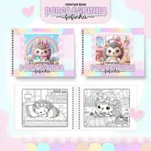 Livro de colorir e pintar Porco-Espinho para imprimir em caderno digital com capa em PNG e miolo em PDF
