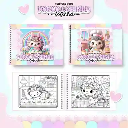 Livro de colorir e pintar Porco-Espinho para imprimir em caderno digital com capa em PNG e miolo em PDF