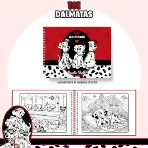 Livro de colorir e pintar 101 Dálmatas em arquivo digital com miolo em PDF e capa em PNG para imprimir.