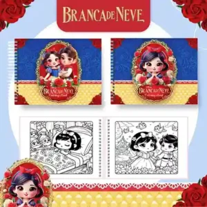 Livro de colorir e pintar Branca de Neve para imprimir em caderno digital com capa em PNG e miolo em PDF
