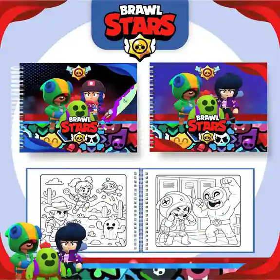 Livro de colorir e pintar Brawl Stars para imprimir em caderno digital com capa em PNG e miolo em PDF