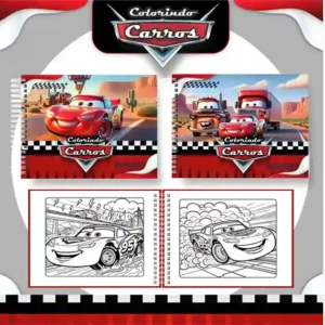 Livro de colorir Carros Disney para imprimir em caderno digital e pintar com capa em PNG e miolo em PDF