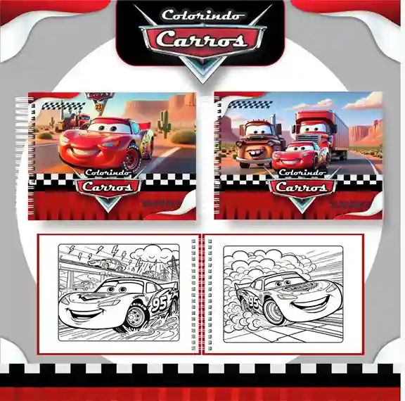 Livro de colorir Carros Disney para imprimir em caderno digital e pintar com capa em PNG e miolo em PDF