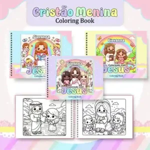 Livro de colorir e pintar Cristão Menina para imprimir em caderno digital com capa em PNG e miolo em PDF