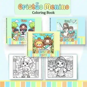 Livro de colorir e pintar Cristão Menino para imprimir em caderno digital com capa em PNG e miolo em PDF