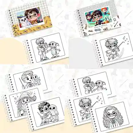 Livro de colorir digital Harry Potter para imprimir e pintar com capa em PNG e miolo em PDF