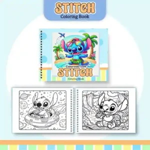 Livro de colorir digital Stitch para imprimir e pintar com capa em PNG e miolo em PDF