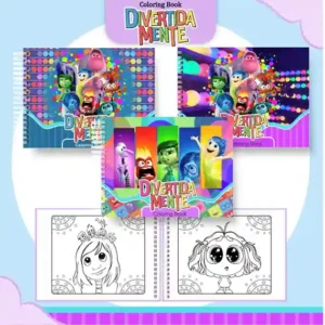 Livro de colorir e pintar Divertida Mente para imprimir em caderno digital com capa em PNG e miolo em PDF