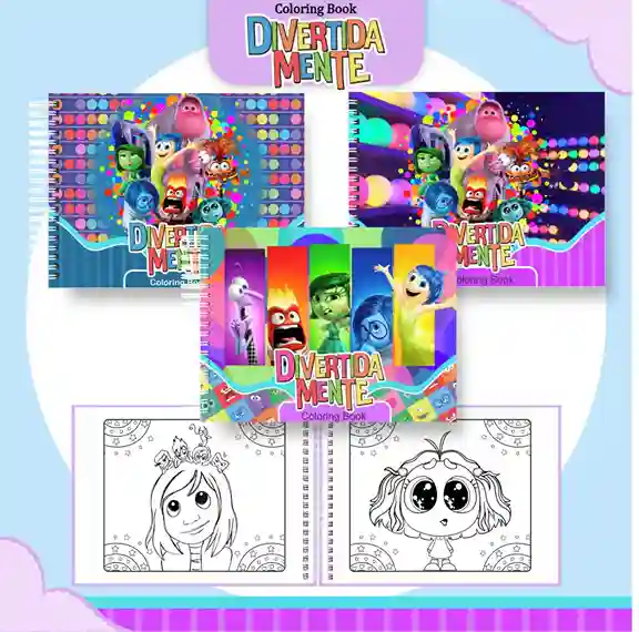 Livro de colorir e pintar Divertida Mente para imprimir em caderno digital com capa em PNG e miolo em PDF