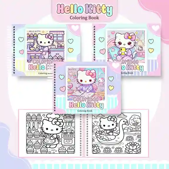 Livro de colorir e pintar Hello Kitty para imprimir em caderno digital com capa em PNG e miolo em PDF