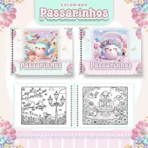 Livro de colorir e pintar Jardim dos Passaros para imprimir em caderno digital com capa em PNG e miolo em PDF