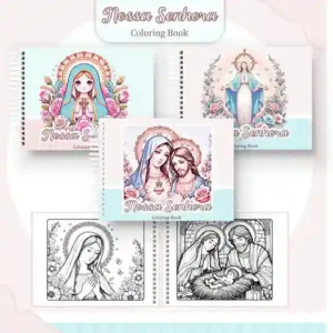 Livro de colorir e pintar Nossa Senhora para imprimir em caderno digital com capa em PNG e miolo em PDF
