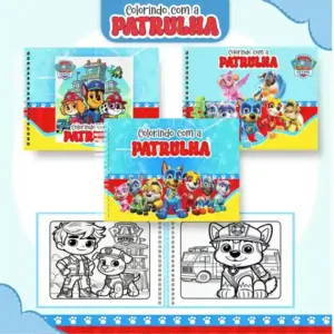 Livro de colorir e pintar Patrulha Canina para imprimir em caderno digital com capa em PNG e miolo em PDF