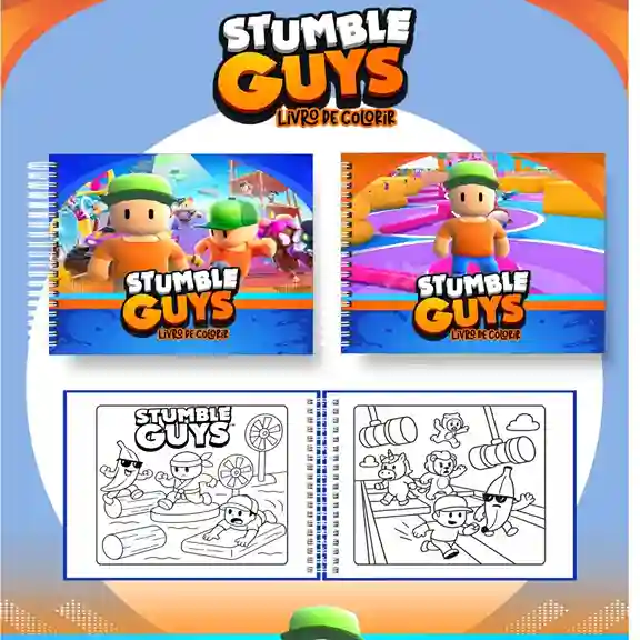 Livro de colorir e pintar Stumble Guys para imprimir em caderno digital com capa em PNG e miolo em PDF