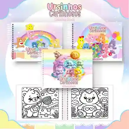 Livro de colorir e pintar Ursinhos Carinhosos para imprimir em caderno digital com capa em PNG e miolo em PDF