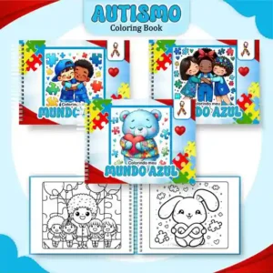Livro de colorir e pintar Autismo para imprimir em caderno digital com capa em PNG e miolo em PDF