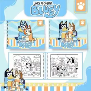Livro de colorir e pintar Bluey para imprimir em caderno digital com capa em PNG e miolo em PDF
