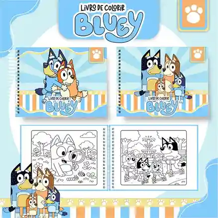 Livro de colorir e pintar Bluey para imprimir em caderno digital com capa em PNG e miolo em PDF