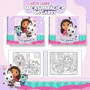 Livro de colorir e pintar Casa Mágica da Gabby para imprimir em caderno digital com capa em PNG e miolo em PDF