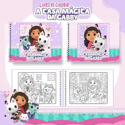Livro de colorir e pintar Casa Mágica da Gabby para imprimir em caderno digital com capa em PNG e miolo em PDF