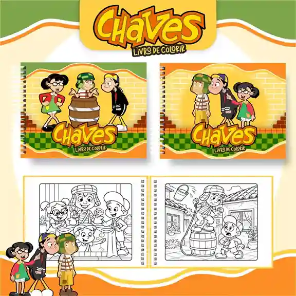 Livro de colorir e pintar Chaves para imprimir em caderno digital com capa em PNG e miolo em PDF