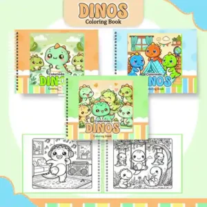 Livro de colorir e pintar Dinos para imprimir em caderno digital com capa em PNG e miolo em PDF