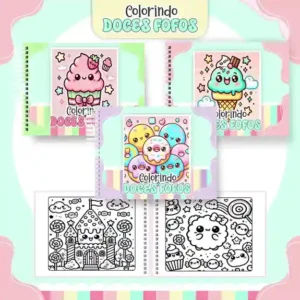 Livro de colorir e pintar Doces para imprimir em caderno digital com capa em PNG e miolo em PDF