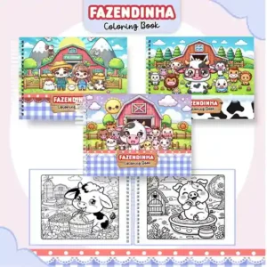 Livro de colorir e pintar Fazendinha para imprimir em caderno digital com capa em PNG e miolo em PDF
