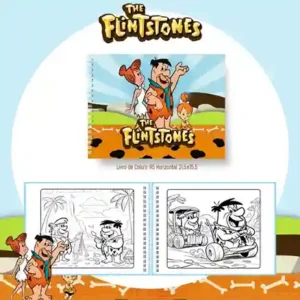 Livro de colorir e pintar Flintstones para imprimir em caderno digital com capa em PNG e miolo em PDF