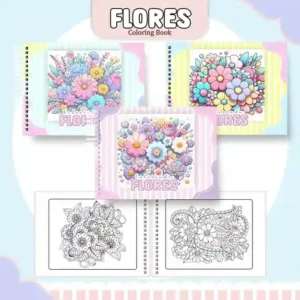 Livro de colorir e pintar Flores para imprimir em caderno digital com capa em PNG e miolo em PDF