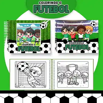 Livro de colorir e pintar Futebol para imprimir em caderno digital com capa em PNG e miolo em PDF