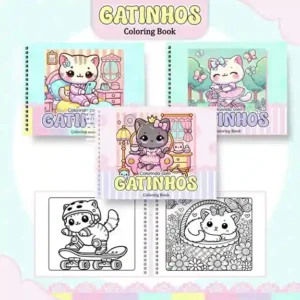 Livro de colorir e pintar Gatinhos para imprimir em caderno digital com capa em PNG e miolo em PDF