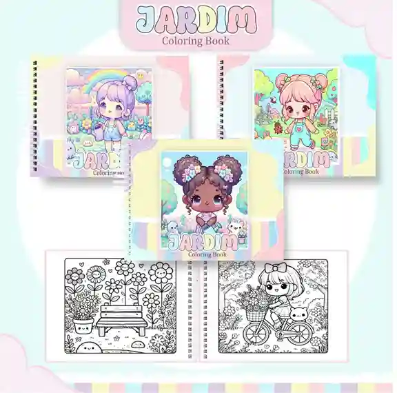 Livro de colorir e pintar Jardim Secreto para imprimir em caderno digital com capa em PNG e miolo em PDF