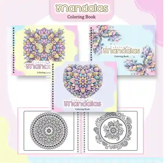 Livro de colorir e pintar Mandalas para imprimir em caderno digital com capa em PNG e miolo em PDF