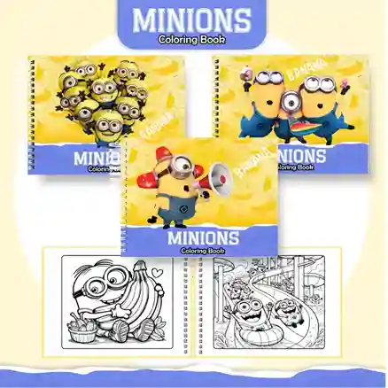 Livro de colorir e pintar Minions para imprimir em caderno digital com capa em PNG e miolo em PDF