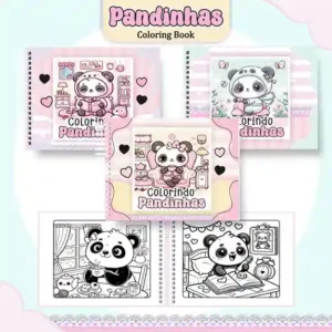 Livro de colorir e pintar Panda para imprimir em caderno digital com capa em PNG e miolo em PDF