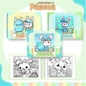 Livro de colorir e pintar Páscoa para imprimir em caderno digital com capa em PNG e miolo em PDF