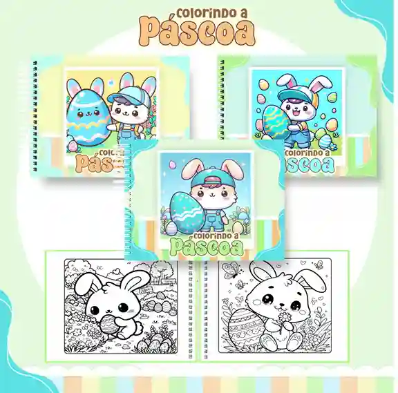Livro de colorir e pintar Páscoa para imprimir em caderno digital com capa em PNG e miolo em PDF