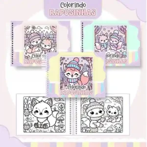 Livro de colorir e pintar Raposinhas para imprimir em caderno digital com capa em PNG e miolo em PDF