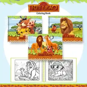 Livro de colorir e pintar Rei Leão para imprimir em caderno digital com capa em PNG e miolo em PDF